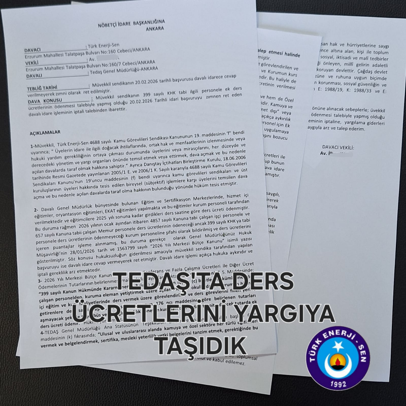 TEDAŞ’TA DERS ÜCRETLERİNİ YARGIYA TAŞIDIK